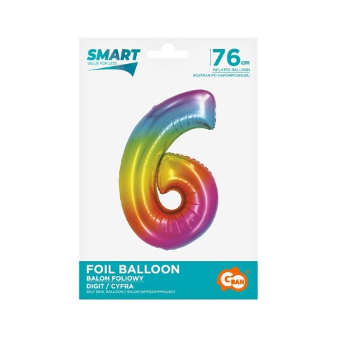 Balon foliowy Smart cyfra 6 tęcza 76cm Godan (CH-STC6) Godan