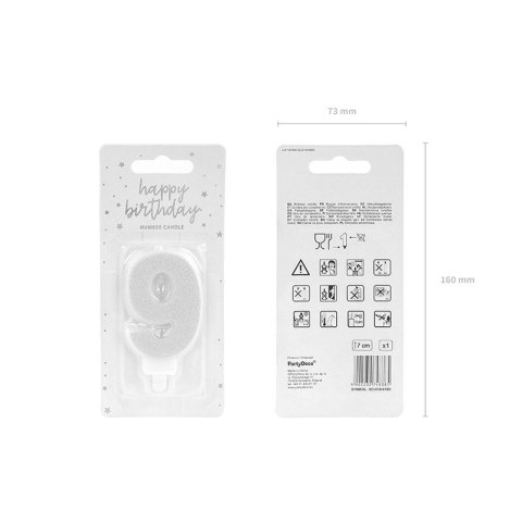 Świeczka urodzinowa cyferka 9 srebrny 7 cm 7cm Partydeco (SCU3-9-0188) Partydeco