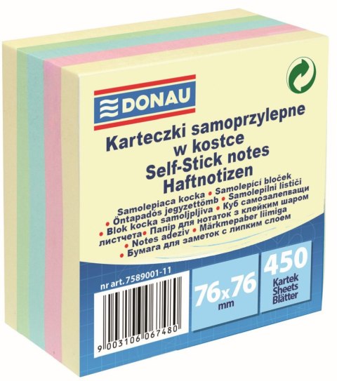 Notes samoprzylepny (karteczki) mix pastelowy 450k [mm:] 76x76 Donau (7589001-11) Donau