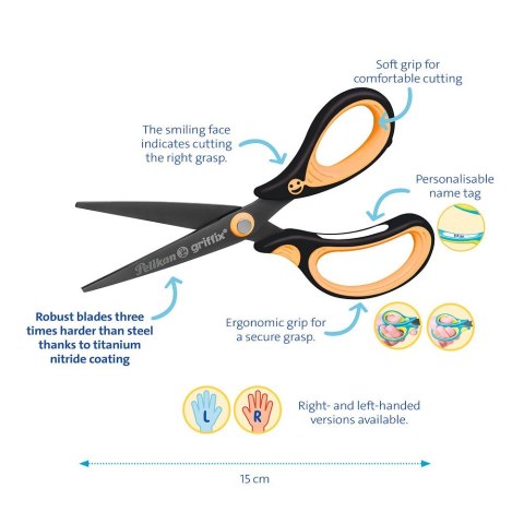 Nożyczki Griffix spiczaste praworęczne mix Pelikan (300009549) Pelikan