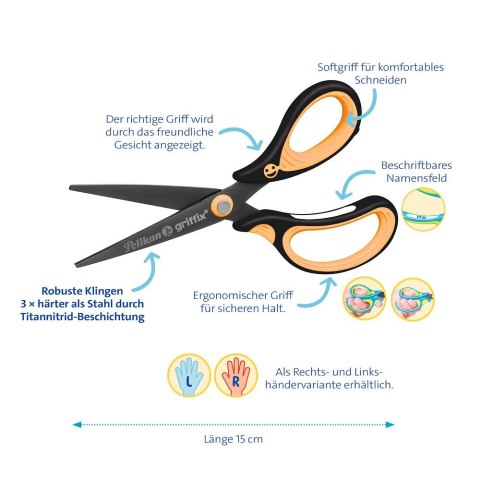 Nożyczki Griffix spiczaste praworęczne mix Pelikan (300009549) Pelikan