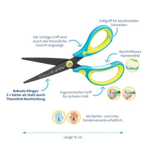 Nożyczki Griffix spiczaste praworęczne mix Pelikan (300009549) Pelikan