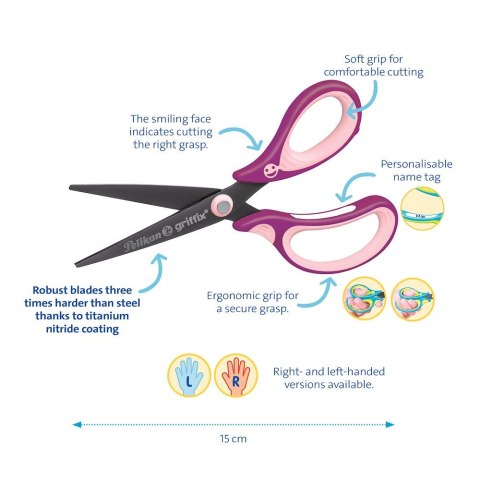 Nożyczki Griffix spiczaste praworęczne mix Pelikan (300009549) Pelikan
