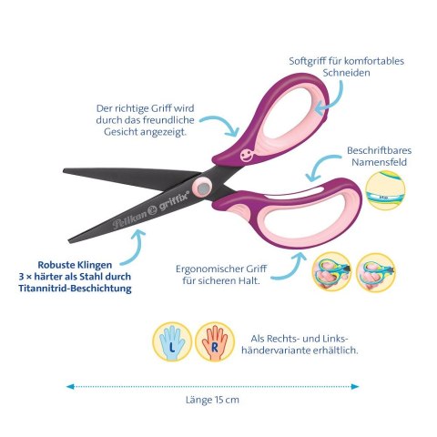 Nożyczki Griffix spiczaste praworęczne mix Pelikan (300009549) Pelikan