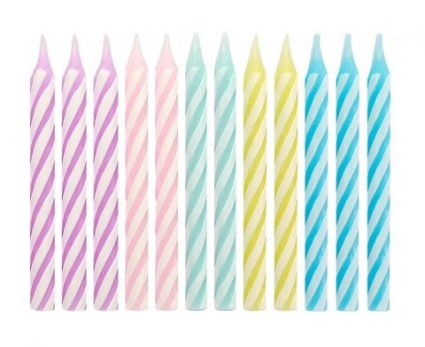 Świeczka urodzinowa kolorowe w białe paski, 24szt., 6 cm. Godan (SU-MP24) Godan