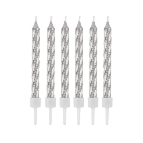 Świeczka urodzinowa zakręcone srebrne 8cm/12szt. Godan (SF-SZSR) Godan