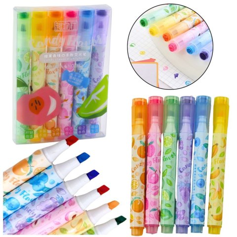 Zakreślacz W Długopisie Owoce Pieczątki Kolorowe Pachnące 6 Szt wkład mix Lean (21901) Lean