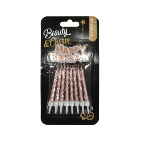 Świeczka urodzinowa Happy Birthday metaliczne różowo-złote 16 sztuk Godan (SF-SUHB) Godan
