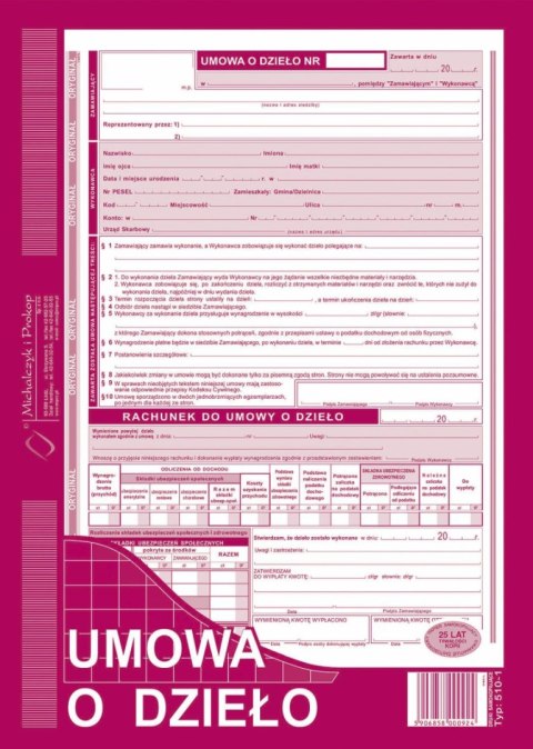 Druk offsetowy Umowa o dzieło z rachunkiem A4 A4 40k. Michalczyk i Prokop (510-1) Michalczyk i Prokop
