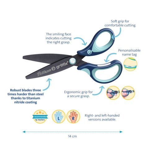Nożyczki Griffix zaokrąglone praworęczne mix Pelikan (300009548) Pelikan