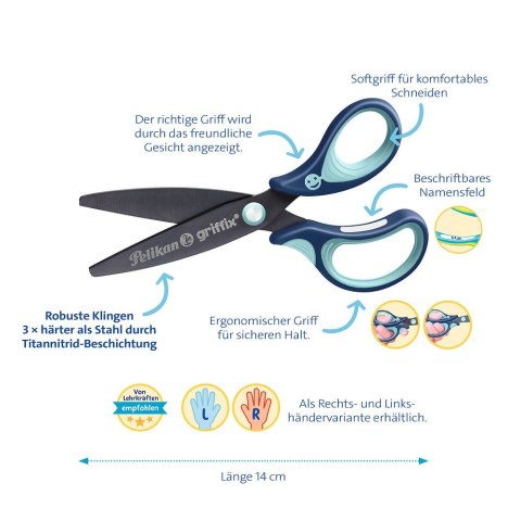 Nożyczki Griffix zaokrąglone praworęczne mix Pelikan (300009548) Pelikan