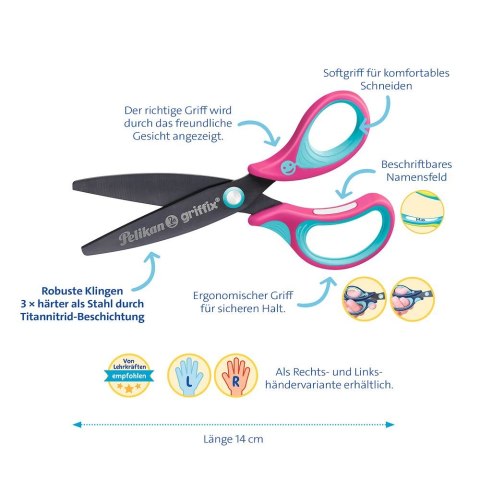 Nożyczki Griffix zaokrąglone praworęczne mix Pelikan (300009548) Pelikan