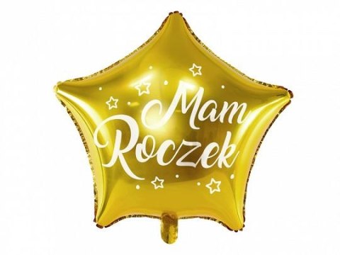 Balon foliowy Gwiazdka - Mam Roczek, 48cm, złoty 19cal Partydeco (FB86M) Partydeco