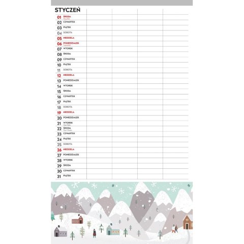 Kalendarz ścienny 5902277358356 RAZEM PLANER RODZINNY 250mm x 430mm Interdruk (25X43) Interdruk
