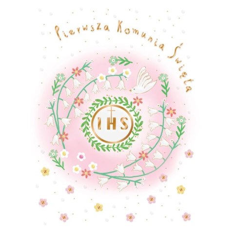 Kartka składana A5 Karnet A5 KOMUNIA GOŁAB RÓżOWY Henry (5905701482641) Henry