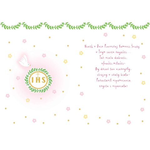 Kartka składana A5 Karnet A5 KOMUNIA GOŁAB RÓżOWY Henry (5905701482641) Henry