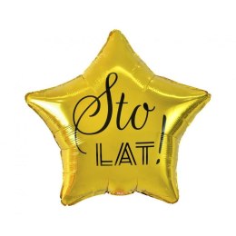 Balon foliowy Sto Lat, gwiazda złota, nadruk czarny 19cal Godan (FG-GSLC) Godan