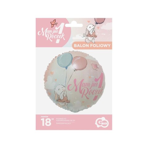 Balon foliowy kolekcja mam już roczek - króliczek 18cal Godan (FG-O1KR) Godan