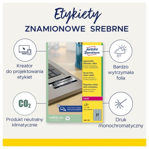 Etykieta do oznaczania Srebrny [mm:] 63,5x29,6 Avery Zweckform (N§6011) Avery Zweckform