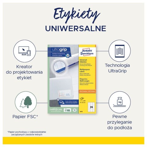 Etykieta samoprzylepna A4 biały [mm:] 210x297 Avery Zweckform (N§3478) Avery Zweckform