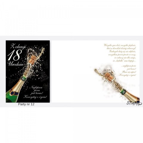 Kartka składana PARTY Urodzinowy 18 lat B6 Ev-corp (STKP-012) Ev-corp