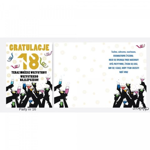 Kartka składana B6 PARTY Urodzinowy 18 lat Ev-corp (STKP-016) Ev-corp