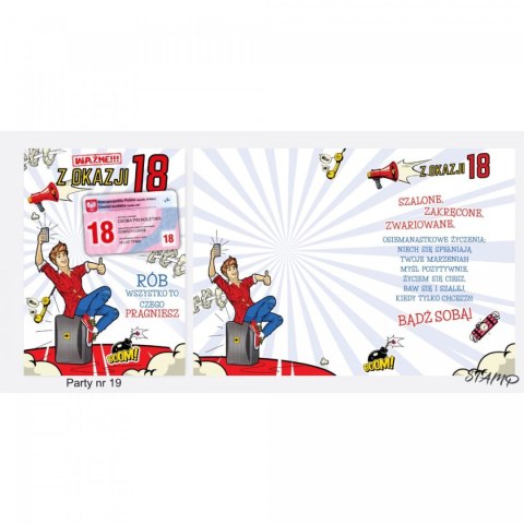 Kartka składana PARTY Urodzinowy dla chłopaka 18 lat B6 Ev-corp (STKP-018) Ev-corp