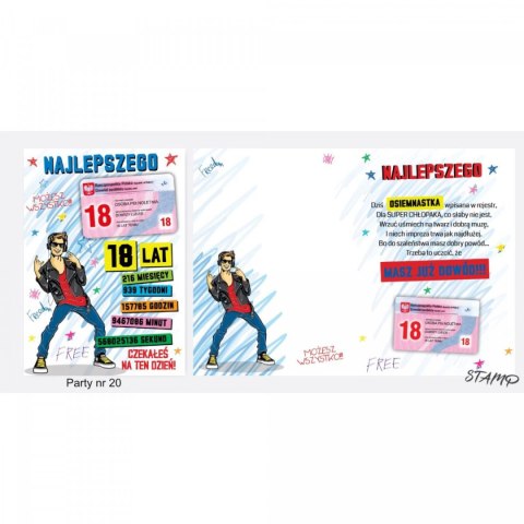 Kartka składana PARTY Urodzinowy dla chłopaka 18 lat B6 Ev-corp (STKP-020) Ev-corp