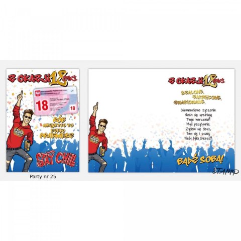 Kartka składana PARTY Urodzinowy dla chłopaka 18 lat B6 Ev-corp (STKP-024) Ev-corp