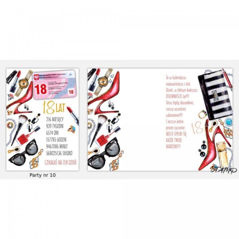 Kartka składana B6 PARTY Urodzinowy dla dziewczyny 18 lat Ev-corp (STKP-010) Ev-corp