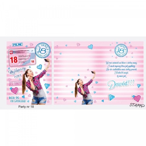 Kartka składana B6 PARTY Urodzinowy dla dziewczyny 18 lat Ev-corp (STKP-018) Ev-corp