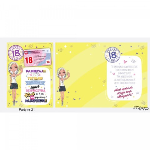 Kartka składana PARTY Urodzinowy dla dziewczyny 18 lat B6 Ev-corp (STKP-021) Ev-corp