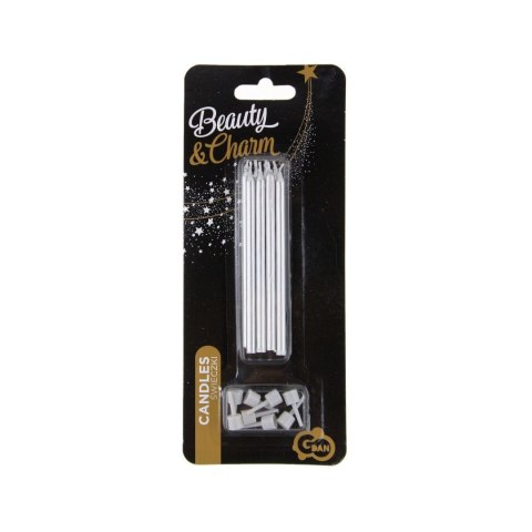 Świeczka urodzinowa srebrne z podstawkami 10 cm/ 8 sztuk Godan (PF-SUSR) Godan