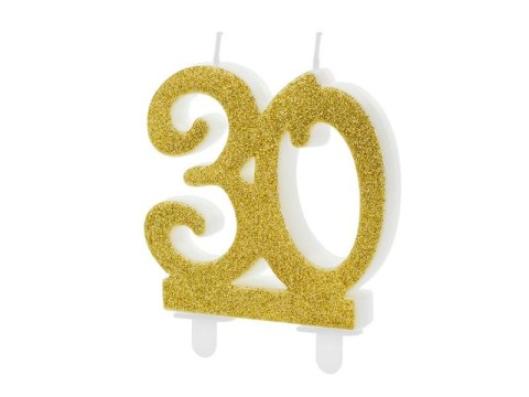 Świeczka urodzinowa liczba 30, złoty 7.5cm Partydeco (SCU5-30-019) Partydeco