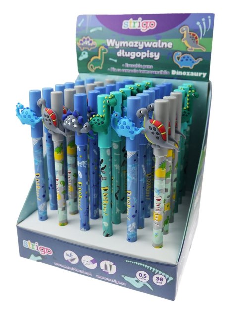 Długopis wymazywalny dinozaury 5902315577640 wkład niebieski 0,5mm Strigo (SSC201) Strigo