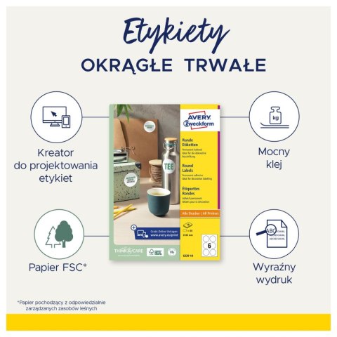Etykieta samoprzylepna okrągła L3415-100 Avery Zweckform okrągła 40mm 2400 etykiet A4 biała [mm:] 210x297 Zweckform Zweckform