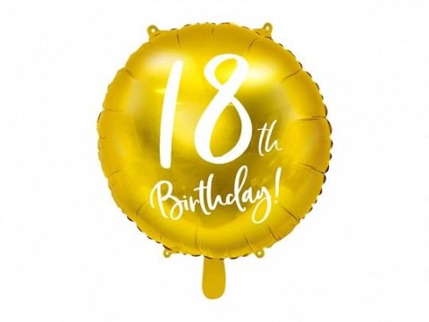 Balon foliowy 18 urodziny, złoty 45 cm 18cal Partydeco (FB24M-18-019) Partydeco