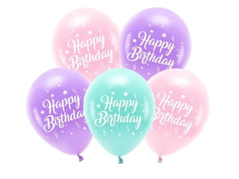 Balon gumowy Eco 26 cm, Happy Birthday mix 260mm Partydeco (ECO26P-201-081-5) Partydeco