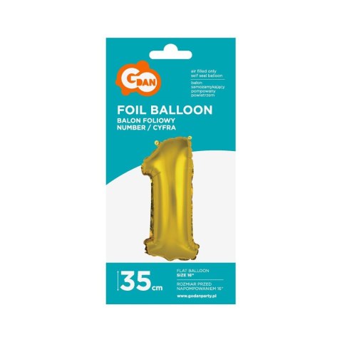 Balon foliowy cyfra 1 złoty 35 cm Godan (FG-C35Z1) Godan