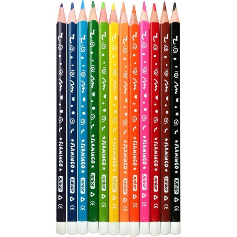 Kredki ołówkowe Junior Flamingo 12 kolorów trójkątne Flamingo