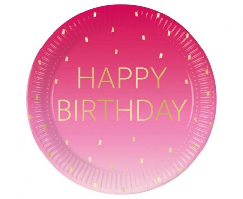 Talerz jednorazowy Pink Happy Birthday, Decorata papier śr. 230mm 8 szt Godan (96623) Godan