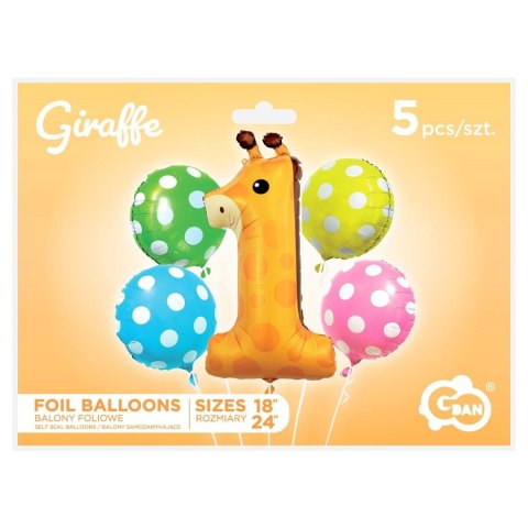 Balon foliowy zestaw 5 szt. żyrafa cyfra nr 1 Godan (BZ-HZR1) Godan