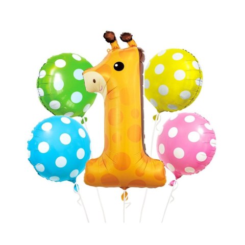 Balon foliowy zestaw 5 szt. żyrafa cyfra nr 1 Godan (BZ-HZR1) Godan