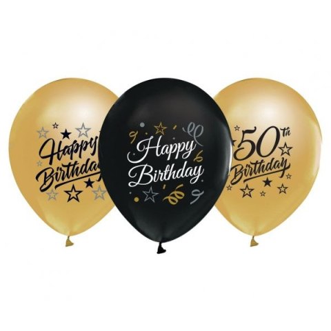 Balon gumowy 50th Birthday czarno złote czarny 300mm 12cal Godan (GP-ZC50) Godan
