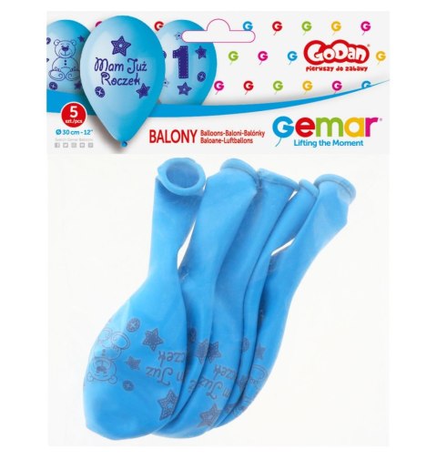 Balon gumowy Moje 1 urodziny Moje 1 urodziny niebieska 300mm 12cal Godan (GB-MU1G) Godan