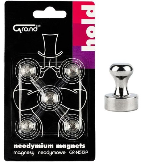 Magnes neodymowy z uchwytem Srebrny śr. 12mm Grand (130-1965) 5 sztuk Grand
