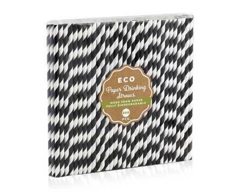 Słomka papierowe czarne paski, 250szt. 250 szt Godan (JG-RPCZP250) Godan