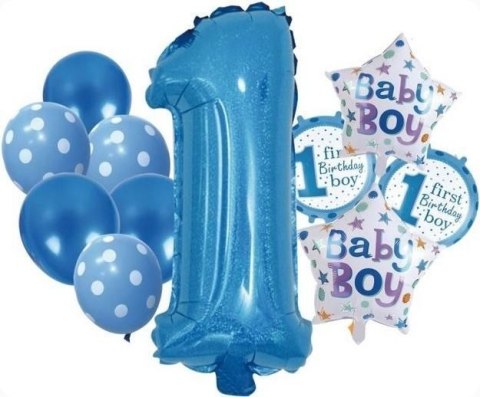 Balon gumowy zestaw balonów 12 elementów baby boy liczba 1 niebieski Antella Antella