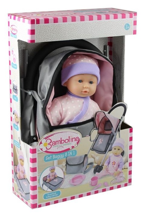 Lalka Bambolina bobas z wózkiem spacerówka [mm:] 280 Anek (BD2118) Anek