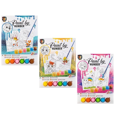 Zestaw kreatywny dla dzieci Malowanie po numerkach 2 x A4, 3 szt. - 6 farb i pędzelek Icom (150057) Icom